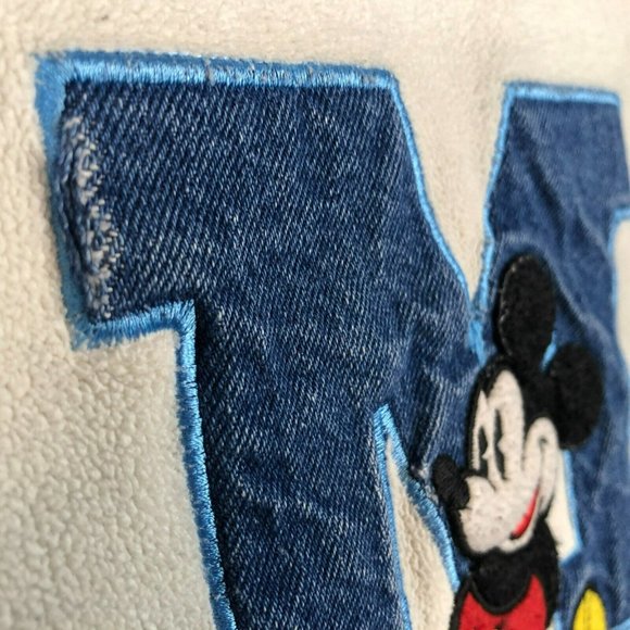 Vintage Mickey Mouse Sweatshirt L Disney Denim Applique Fleece Embroidered White - Picture 3 of 11